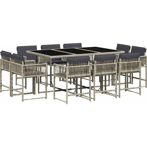 Maison Exclusive - Set Pranzo Giardino 11pz con Cuscini Grigio Chiaro Polyrattan