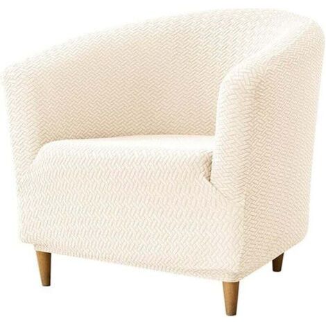 1-Seater Jacquard Armchair Cover Type T, Stretch Polyester, Washable, Tub Chair Protector, Convertible (Off White) (1/4)