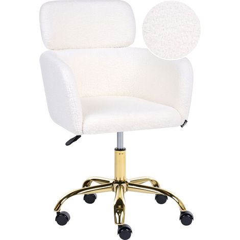Office Swivel Chair White Boucle Height Adjustable Home Office ALENA (1/5)