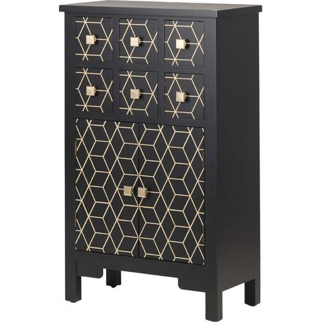Schwarz-Goldener Holzschrank 60X30X100 Cm (1/5)