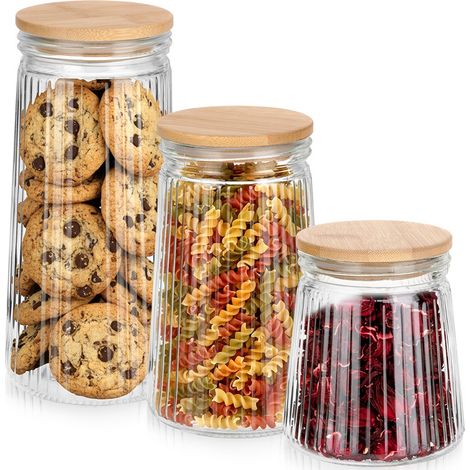 Recipientes de vidrio para productos a granel con tapa y cierre hermético de 1,4 l / 1 l / 700 ml (3 unidades).