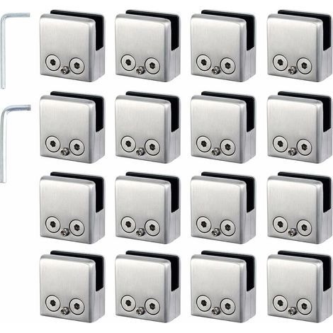 16 PCS Pince Verre 8-10mm en Acier Inoxydable 304 Réglable Angulairement Fixation Miroir Mural, pour Garde-Corps d'Escalier Clôture de Piscine,AAFGVC (1/5)