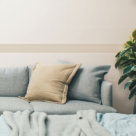 Frise adhésive décorative 10 cm X 300 cm - Autocollante beige à pois blanc, facile à poser. Décorez votre intérieur  (1/2)