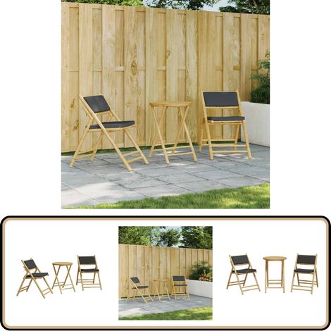 Ensemble de bistro pliante 3 pcs et coussins gris foncé bambou - Meubles De Jardin - Salon De Jardin - Ensemble De Bistro - Mobilier Extérieur - Table Basse