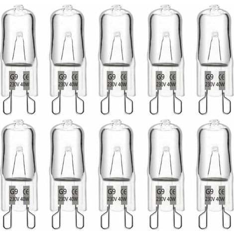 G9-Halogenlampe 40 W 230 V, 10er-Pack – 1342 mm, 480 lm, 2900 K warmweiß, dimmbar, G9-Kapsellampen, für Kronleuchter, Gartenleuchten, Wandleuchten und Schrankbeleuchtung (1/4)
