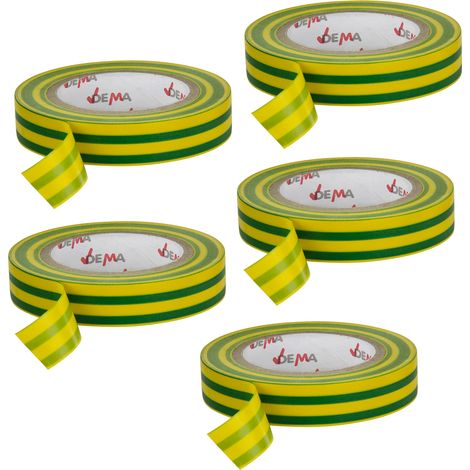 Kabel Isolierband Elektriker Klebeband 5er Set Grün-Gelb 15 mm x 10 m Rolle PVC (1/2)