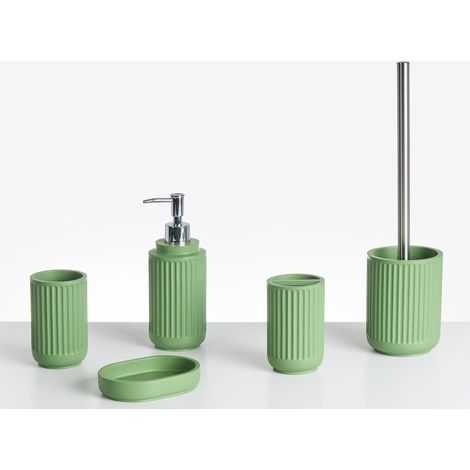 Set di 5 accessori da bagno Set di portasapone Dispenser di sapone Spazzola da toilette Tumbler Portaspazzolino Verde Huarmey