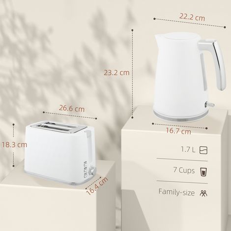 Bouilloire électrique 1,7 L 2200 W avec thermostat et double grille-pain à 7 niveaux de brunissage - Blanc (1/5)