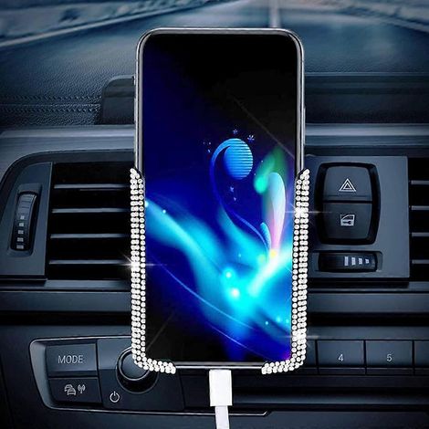 Support de téléphone de voiture, support de téléphone en cristal réglable à 360 degrés pour tableau de bord, pare-brise et grille d'aération (blanc) (1/5)