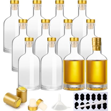 Lot de 12 Bouteilles en Verre 100ml avec Bouchons Noirs en T et Capsules Dorées - Kit Complet pour Vin de Fruits, Liqueurs, Vodka Maison et Jus (Gilded lid) (1/5)