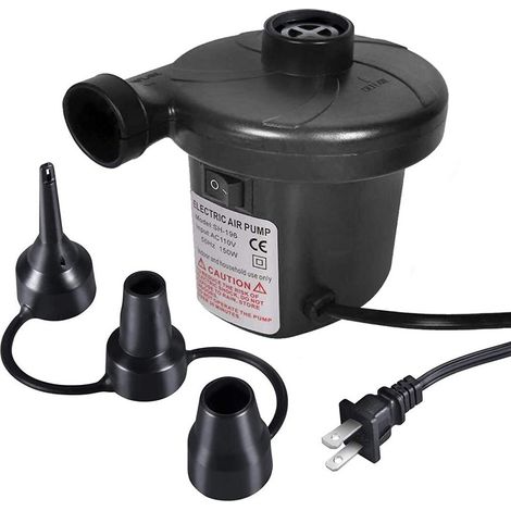 Elektrische Luftpumpe mit 3 Düsen, 110 V AC/12 V DC, tragbare Pumpe zum schnellen Befüllen, perfektes Aufblasen/Entleeren, geeignet für Outdoor-Camping, aufblasbare Matten, Luftbetten, Boote, Schwimmr (1/5)