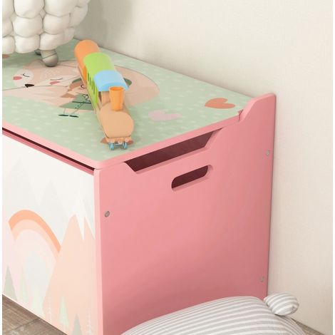 Caja de almacenamiento infantil de madera rosa con tapa y bisagra de seguridad 60 x 37 x 39 cm (1/5)