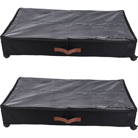 2PCS Bac Rangement Sous Lit avec Roulettes Tissu Oxford – Container Roulant Couvercle PVC Clair Vêtements Chaussures Jouets, Noir (1/4)