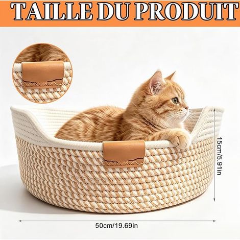 Nid pour Chat, Panier Tressé pour Chat, Corde Panier, Lit Douillet, Respirant Lavable pour Tous Les, Toutes Saisons, Universel, 50 15cm, Gris Et Kaki (1/4)