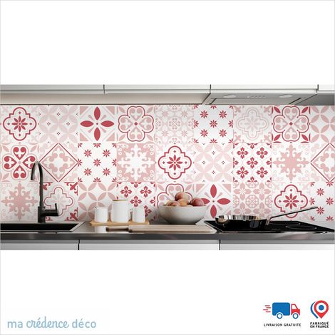 Crédence : Carreaux ciment classique 2 - Couleur Rosé - Alu composite - 120 - 60 (1/3)