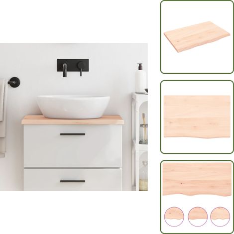 Comptoir de salle de bain naturel - vidaXL Comptoir de salle de bain 60x40x2 cm bois massif non traité - Bord vivant (1/5)