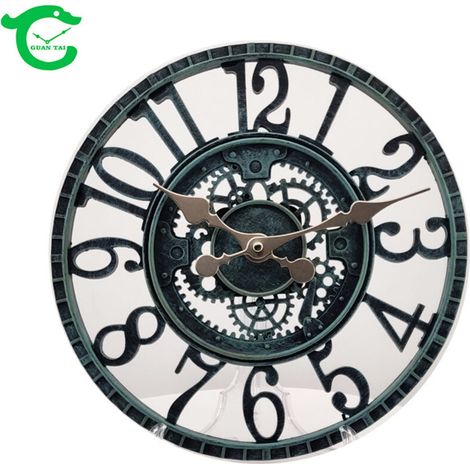 Horloge Murale d'extérieur, 30cm étanche Horloge de Jardin, horloges de décor rétro pour la Maison la Cuisine Le Salon - Non silencieuses (Turquoise)