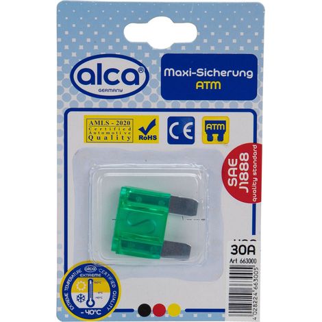 alca® Maxi-Sicherung 30A 1 St. Blister 32 V Farbe - grün Maxi Flachsicherung für Fahrzeuge LKW Bus Schwermaschinen Traktor Auto
