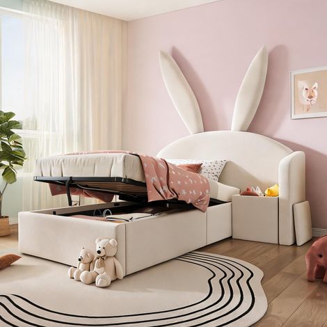Cadre de lit beige en velours 206 x 149 x 143 cm (1/5)