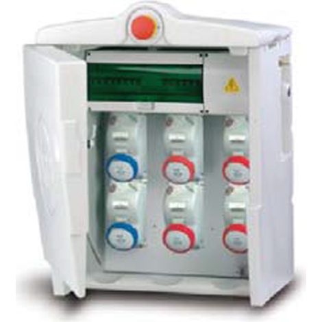 Tableau électrique de chantier IP55 prises 2 x 2P+T 16A + 2 x 3P+T 16A + 1 x 3P+T 32A + 1 x 3P+N+T 32A avec bornier interrupteur différentiel magnétothermique