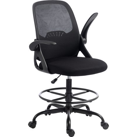 Ergonomischer Bürostuhl mit verstellbarer Lendenwirbelstütze, Netzgewebe-Zeichenstuhl, hochklappbaren Armlehnen, Schwarz (1/5)