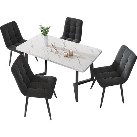 Set da 4 sedie da pranzo in velluto grigio scuro, poltroncine imbottite moderne con schienale, struttura in metallo, per cucina e soggiorno CHICFURN (1/5)