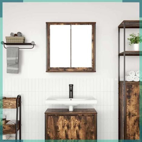Armoire murale de salle de bain - 861899 - chêne fumé - miroir intégré double - 60x21x60 cm (1/5)