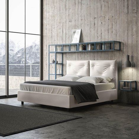 Letto APPIA bianco matrimoniale con contenitore H27 con rete a doghe (1/5)