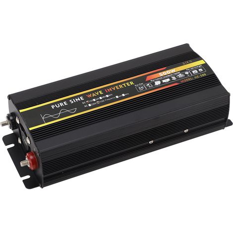 Onduleur HZ-500 500 W à onde pure DC24V vers AC110V avec affichage LED, 1 prise universelle, chargeur de voiture et câble de batterie à pinces crocodiles (1/5)
