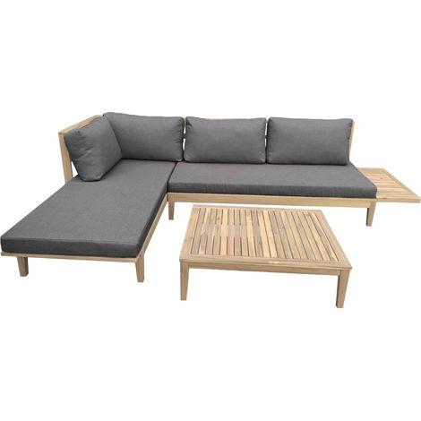Conjunto de jardín de acacia PANGKOR 4 plazas cojines grises (1/5)