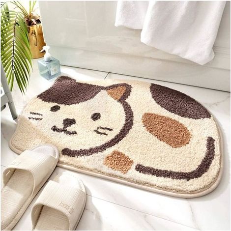 Online Store - Tapis de bain antidérapant et absorbant, motif chat, beige, 45,7 x 66 cm (1/5)