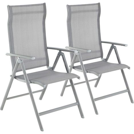 Songmics – Lot de 2 chaises de jardin pliables – Dossier réglable 8 positions – Cadre en aluminium léger – Charge 150 kg – Gris – GCB29GY