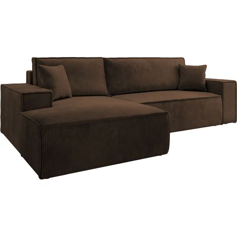Selsey FARESE NEW – Canapé d’angle convertible avec coffre, velours côtelé, brun, gauche