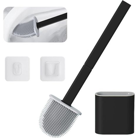 Cepillo inodoro silicona, Cepillo inodoro cerdas flexibles secado rápido, Cepillo inodoro Pintura pared baño, Cepillo inodoro silicona Negro (1/5)