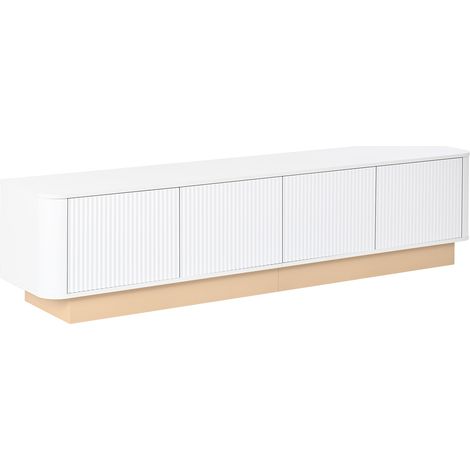 TV-Lowboard TV-Schrank 4-türig mit Rillenstruktur Medienkommode MDF Weiß 200 x 40 x 47,5 cm - PANGIVO (1/5)