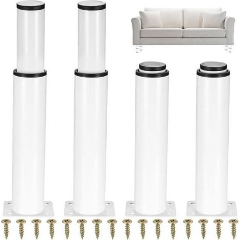 4 Pièces Pieds de Meubles Réglables, Pieds de Table en Métal, Pieds Réglables en Hauteur 0-140 mm, Pieds de pour Meuble Cuisine, Armoires, Lit, Table Pieds - Blanc (1/4)
