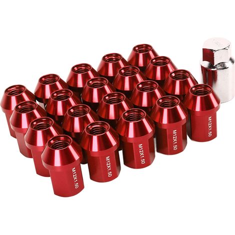 Neo Chrome Aluminiumlegierung M12x1,5 35mm Geschlossene Radmutterhakenmuttern, rot verchromt