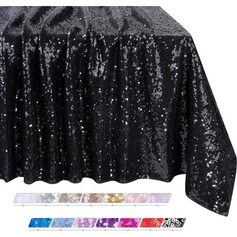 Nappe à Paillettes Scintillantes – Nappe de Table rectangulaire Noire de 127 x 203 cm pour fête d'anniversaire, décoration de fête prénatale (1/5)
