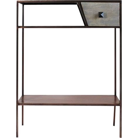 Made In Meubles – Console en métal effet cuivre – Structure en métal et tiroir en bois de manguier – Dimensions 80x60x25 cm – Style industriel épuré (1/5)