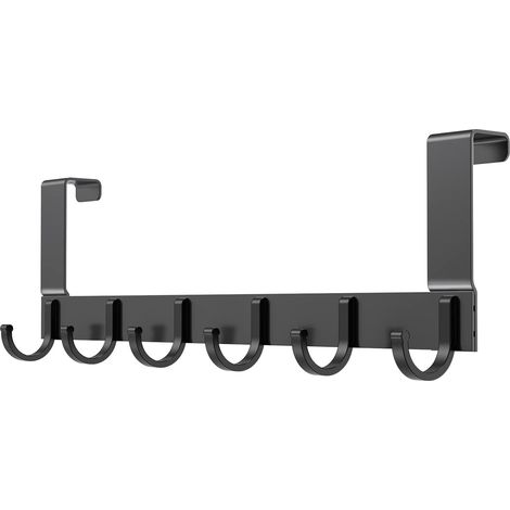 Türhaken zum Einhängen Türhaken mit 6 Haken -Türgarderobe zum Einhängen,Ohne Bohren-Türhakenleiste für Standard Türfalz bis 2.1 cm (1 Pack Schwarz) (1/5)
