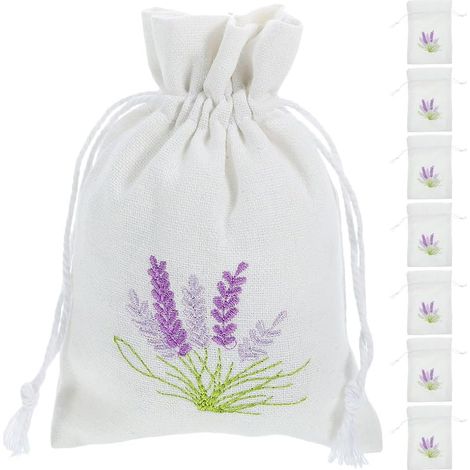 Lot De 8 Sacs À Cordon En Toile 14X10Cm Avec Motif Lavande Respirants Pour Sachets De Parfum Vides Rangement De Bijoux Fleurs Séchées Cadeaux Mariage Et Loisirs Créatifs (1/5)
