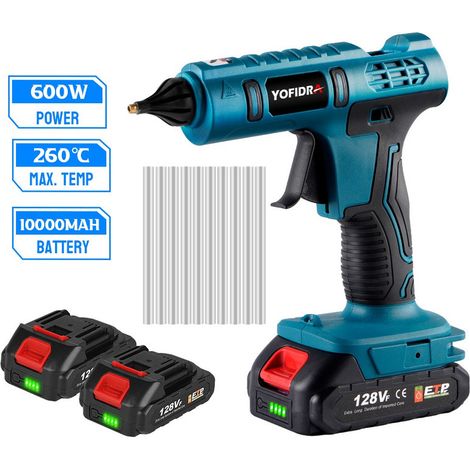 Pistola de pegamento profesional ONEVAN de 260 ℃ con 10 barras de pegamento de 11 mm, con 2 baterías y 1 cargador (1/4)