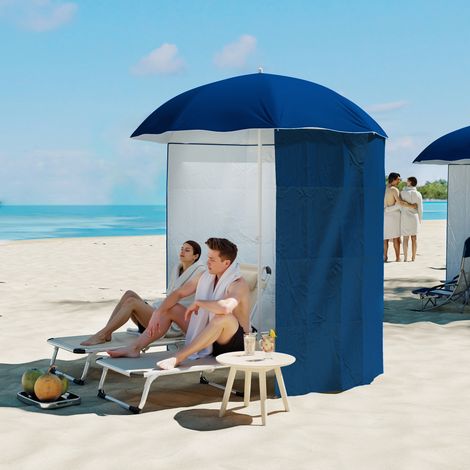 Parasol terrasse panneau latéral Ø220x220cm ouverture manuelle 8 tiges acier sac transport, bleu