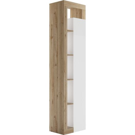Colonne de rangement avec étagères blanc laqué et aspect bois finition Cadiz - ARTURO