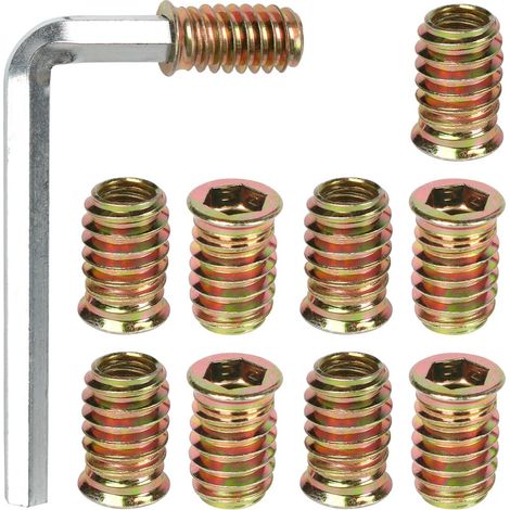 Insert Fileté Bois M8 x 15mm, 10 Pièces Insert à Vis, Écrous à Visser, Inserts D'écrou Borgne Ecrou Hexagonal, Douille Filetée Visser Metal Zinc Intérieur Manchons, pour Meubles en Bois (1/5)