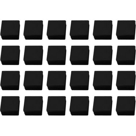 24 Pcs 30mm x 30mm Plastic Ribbed Square End Caps Tube Insert Black-- (1/5)