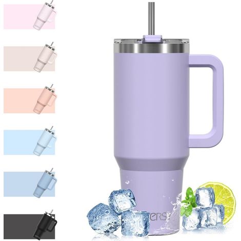 40oz Thermobecher to Go Edelstahl Vakuum Trinkbecher mit Griff Strohhalm Lila (1/5)
