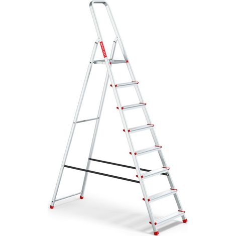 Baulich – Escabeau pliant aluminium 8 marches – Charge max 125 kg – Crochet pratique pour outils – Hauteur de travail 3,62 m