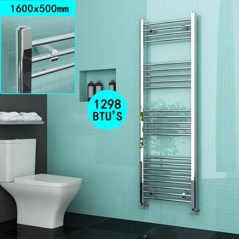 ELEGANT 1600 x 500 mm Chrome Modern Flat Panel Straight Towel Rail Radiator Bathroom Heated (1/5)