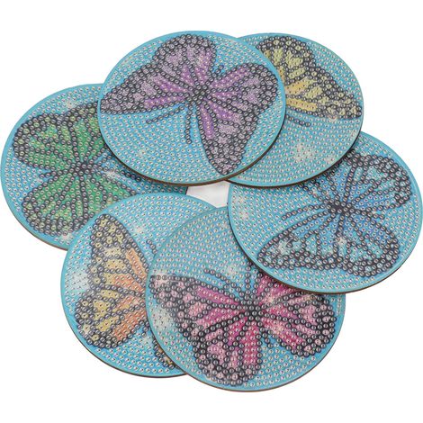 Ensemble de sous-verres papillons décorés de strass, comprenant un support et de la colle pour argile, développe la dextérité manuelle, forte adhérence, convient aux débutants. (1/5)